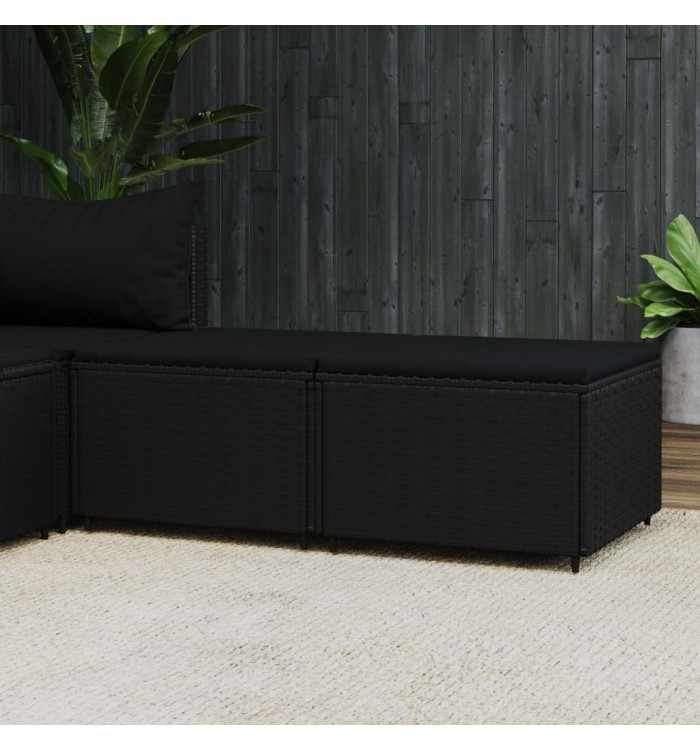 Repose-pieds de jardin et coussins lot de 2 noir résine tressée | Mobilier & Déco