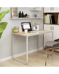 Bureau d'ordinateur Blanc et chêne 110x60x73 cm Aggloméré | Mobilier & Déco