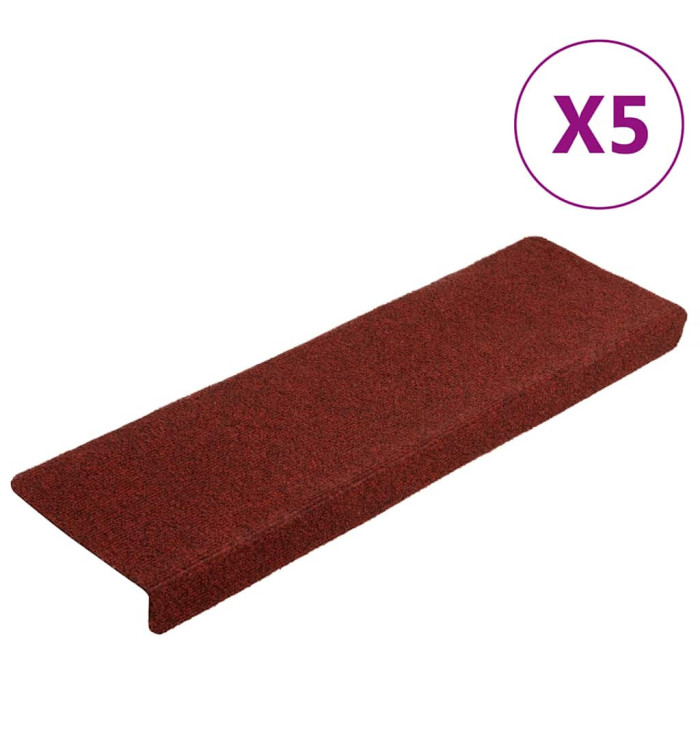 Tapis de marches d'escalier 5 pcs Bordeaux 65x21x4cm Aiguilleté | Mobilier & Déco