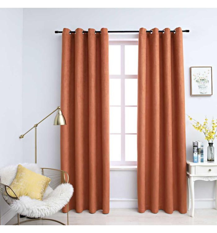 Rideaux occultants et anneaux en métal 2 pcs Rouille 140x175 cm | Mobilier & Déco