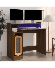 Bureau et lumières LED Chêne brun 97x45x90 cm Bois d'ingénierie | Mobilier & Déco