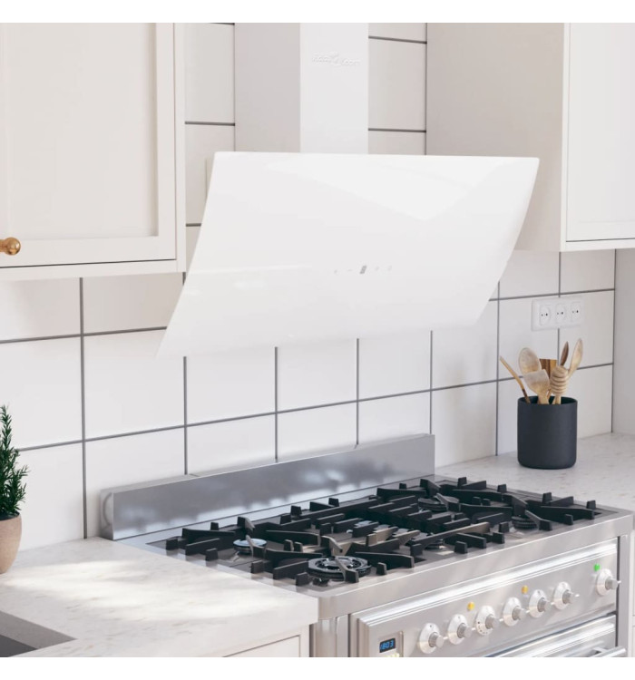 Hotte murale 90 cm Acier et verre trempé Blanc | Mobilier & Déco