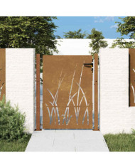 Portail de jardin 105x130 cm acier corten conception d'herbe | Mobilier & Déco