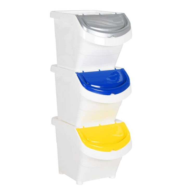 Poubelles empilables avec couvercles 3 pcs blanc PP 78 L | Mobilier & Déco