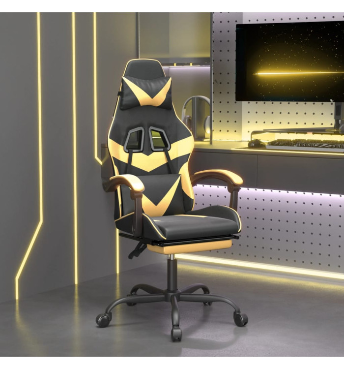 Chaise de jeu pivotante et repose-pied Noir et doré Similicuir | Mobilier & Déco