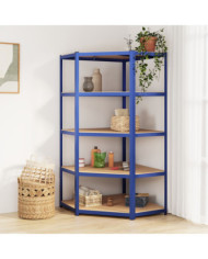 Étagère d'angle à 5 niveaux Bleu Acier et bois d'ingénierie | Mobilier & Déco