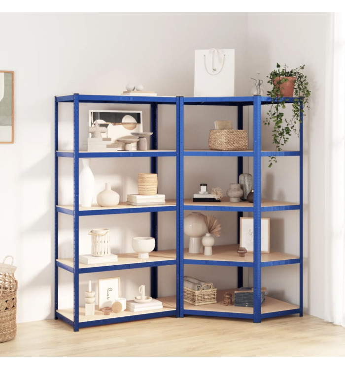 Étagères à 5 niveaux 2pcs Bleu Acier et bois d'ingénierie | Mobilier & Déco
