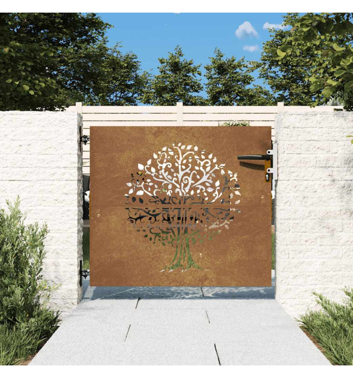 Portail de jardin 85x100 cm acier corten conception de l'arbre | Mobilier & Déco