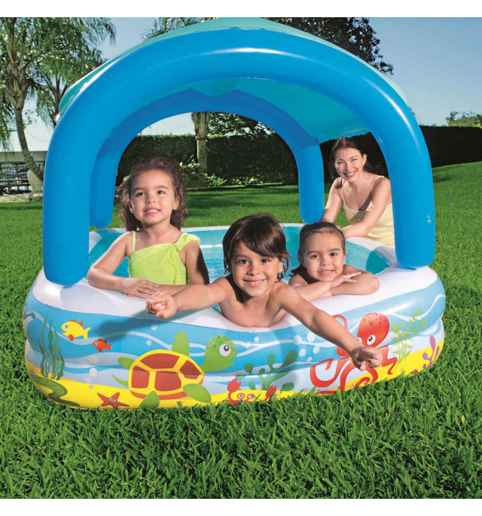 Bestway Piscine de jeu avec auvent bleu 140x140x114 cm 52192 | Mobilier & Déco