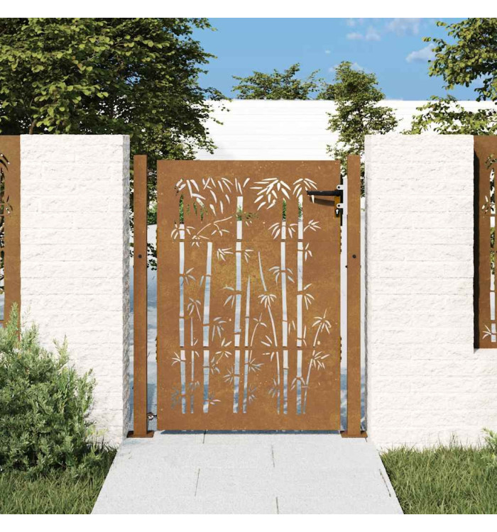 Portail de jardin 105x130 cm acier corten design de bambou | Mobilier & Déco