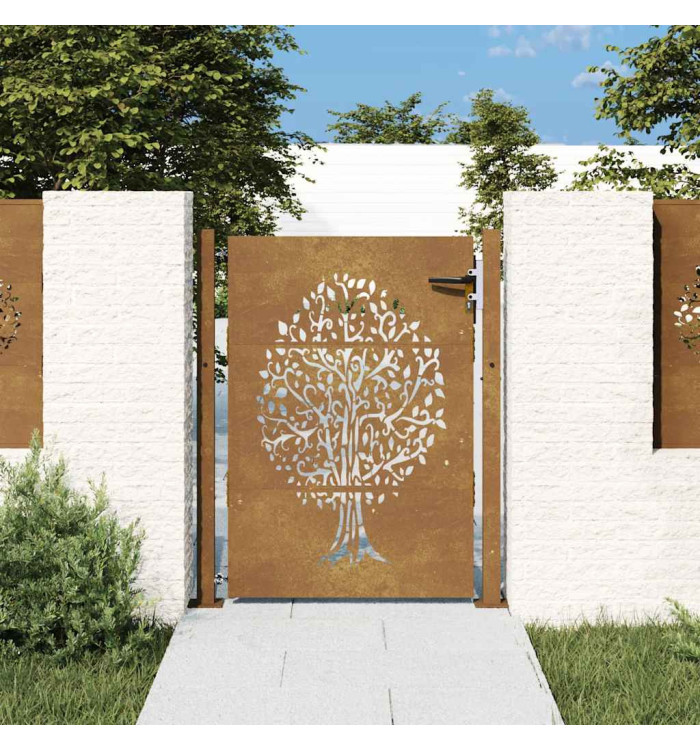 Portail de jardin 105x130 cm acier corten conception de l'arbre | Mobilier & Déco