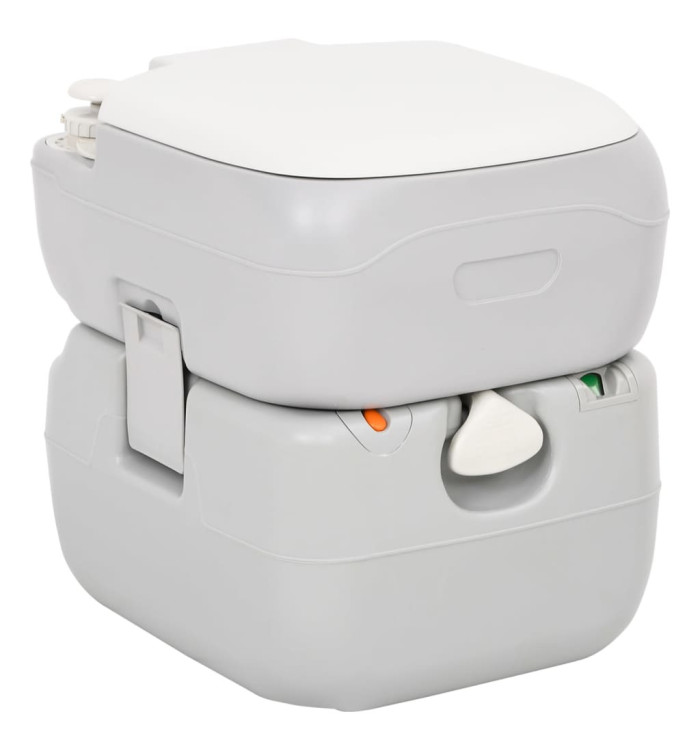 Toilette de camping portable gris et blanc 22+12 L PEHD | Mobilier & Déco