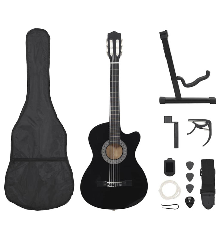 Ensemble de guitare découpée classique 12 pcs 6 cordes Noir 38" | Mobilier & Déco