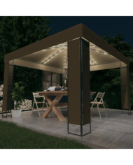 Tonnelle avec double toit et lumières LED 3x3x2,7 m Taupe | Mobilier & Déco