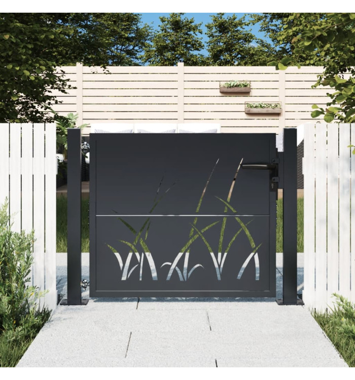 Portail de jardin anthracite 105x105cm acier conception d'herbe | Mobilier & Déco