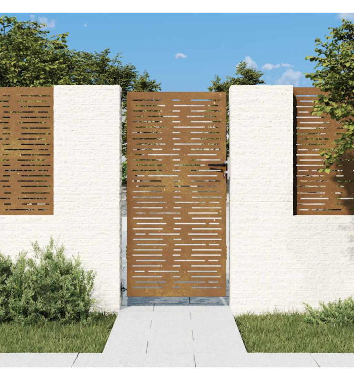 Portail de jardin 85x200 cm acier corten conception de carré | Mobilier & Déco