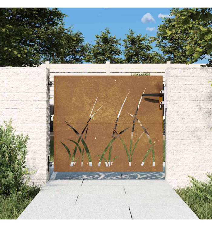 Portail de jardin 85x100 cm acier corten conception d'herbe | Mobilier & Déco
