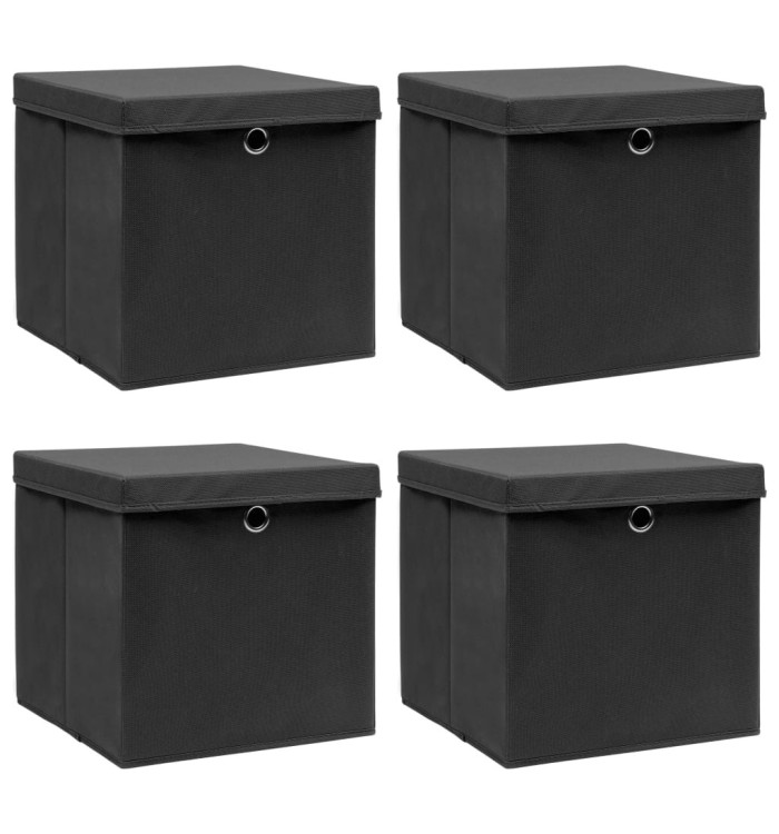 Boîtes de rangement avec couvercle 4 pcs Noir 32x32x32 cm Tissu | Mobilier & Déco