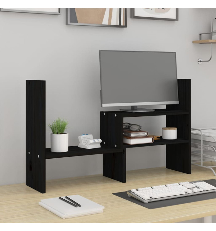 Support pour moniteur Noir (39-72)x17x43 cm Bois de pin solide | Mobilier & Déco
