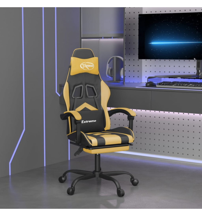 Chaise de jeu pivotante et repose-pied Noir et doré Similicuir | Mobilier & Déco