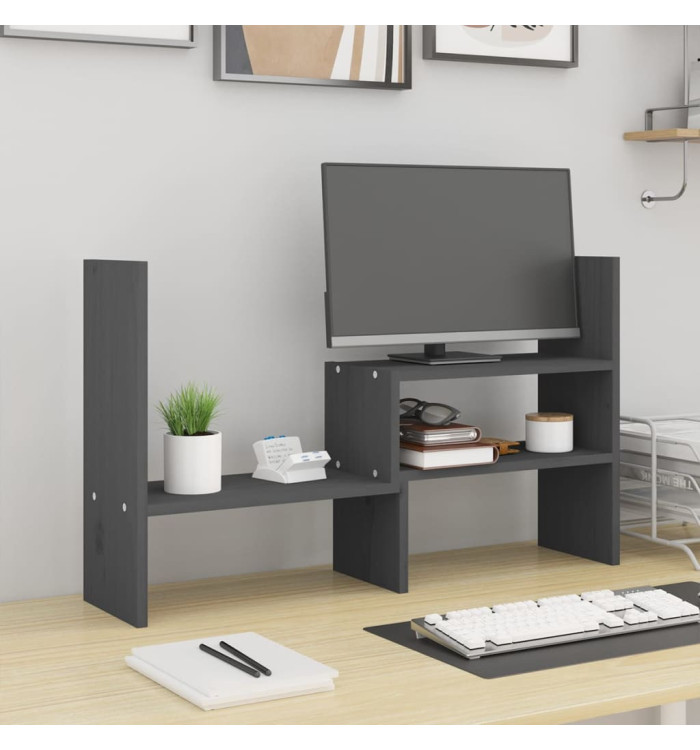 Support pour moniteur Gris (39-72)x17x43 cm Bois de pin solide | Mobilier & Déco