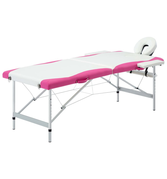 Table de massage pliable 2 zones Aluminium Blanc et rose | Mobilier & Déco