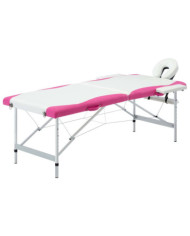 Table de massage pliable 2 zones Aluminium Blanc et rose | Mobilier & Déco