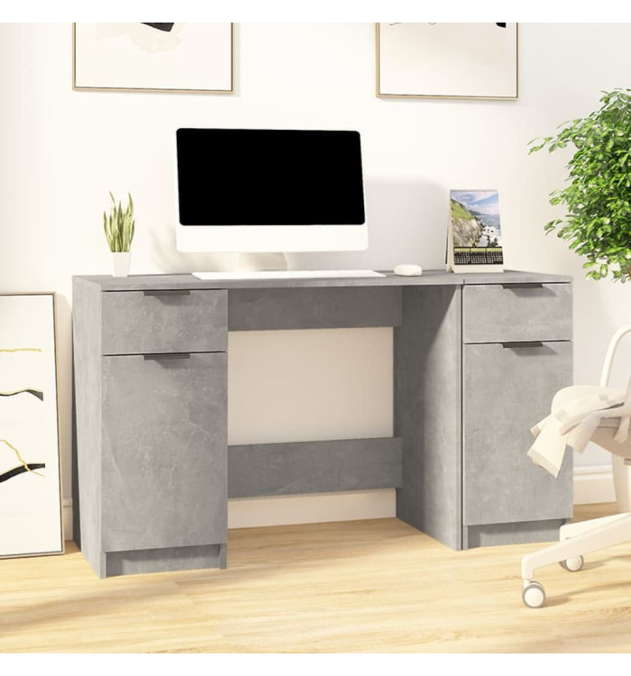 Bureau avec armoire latérale Gris béton Bois d'ingénierie | Mobilier & Déco