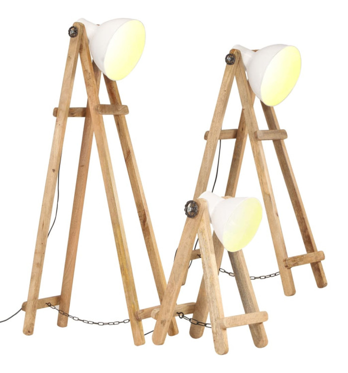 Lampadaires 3 pcs Blanc E27 Bois de manguier massif | Mobilier & Déco