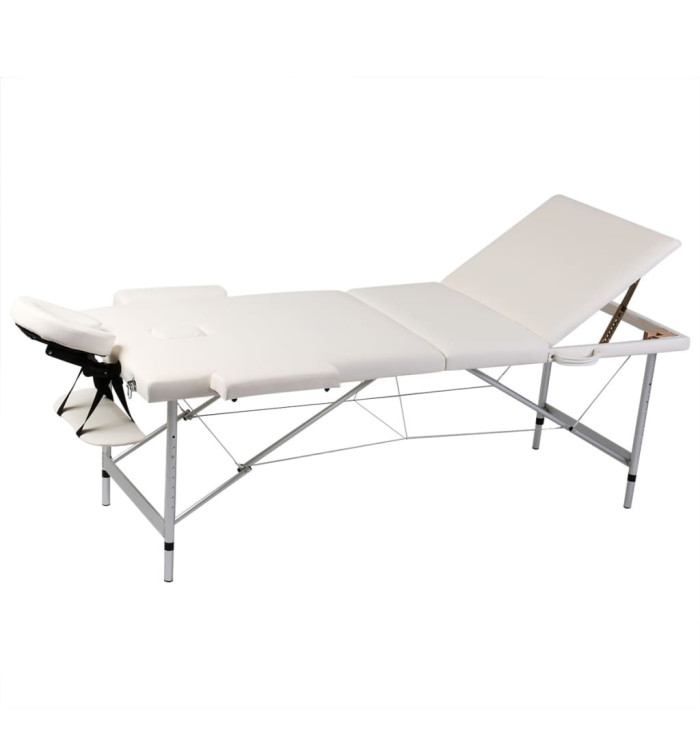 Table pliable de massage Blanc crème 3 zones cadre en aluminium | Mobilier & Déco
