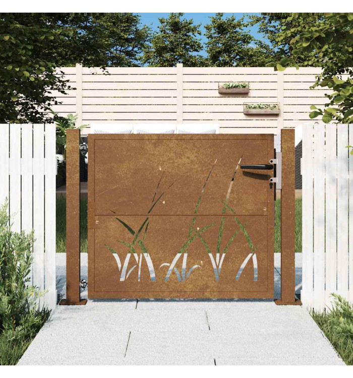 Portail de jardin 105x105 cm acier corten conception d'herbe | Mobilier & Déco