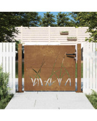 Portail de jardin 105x105 cm acier corten conception d'herbe | Mobilier & Déco