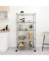 Étagère de rangement 5 niveaux roues 75x35x155 cm Chrome 250 kg | Mobilier & Déco