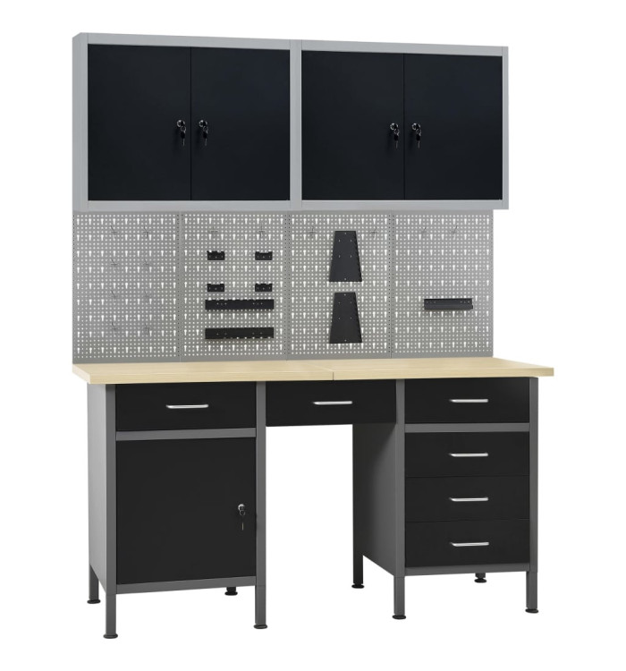 Établi avec 4 panneaux muraux et 2 armoires | Mobilier & Déco