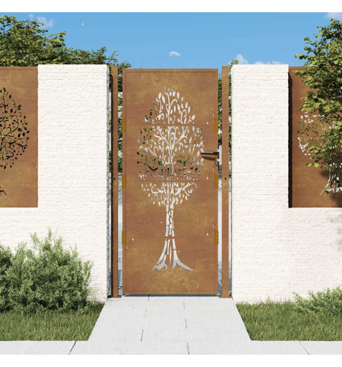 Portail de jardin 105x205 cm acier corten conception de l'arbre | Mobilier & Déco
