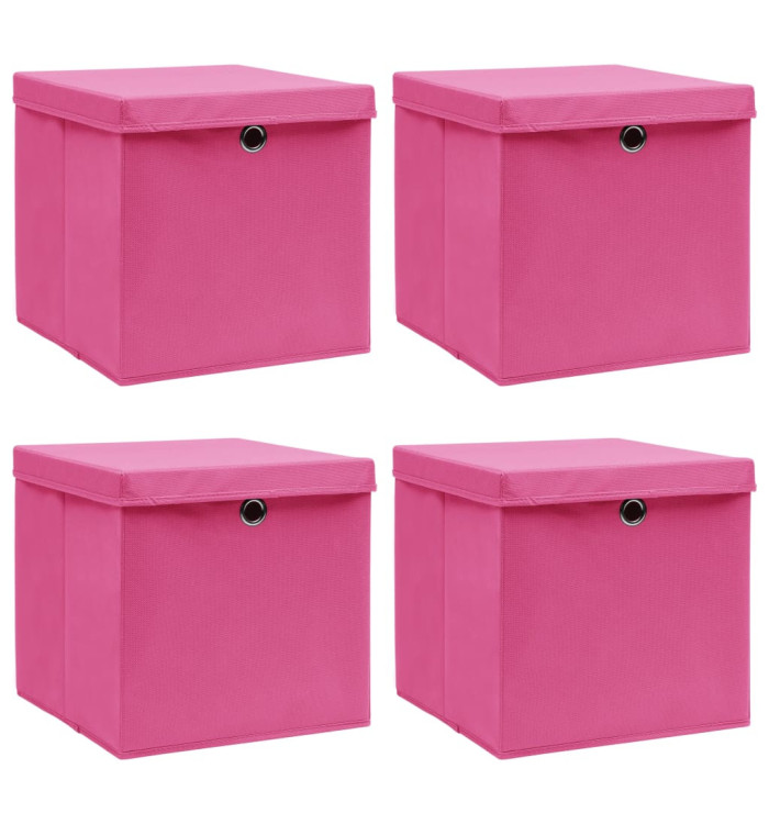 Boîtes de rangement avec couvercles 4 pcs Rose 32x32x32cm Tissu | Mobilier & Déco