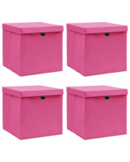 Boîtes de rangement avec couvercles 4 pcs Rose 32x32x32cm Tissu | Mobilier & Déco