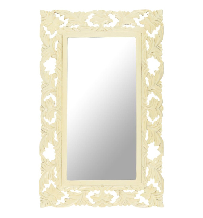 Miroir sculpté à la main Blanc 80x50 cm Bois de manguier massif | Mobilier & Déco