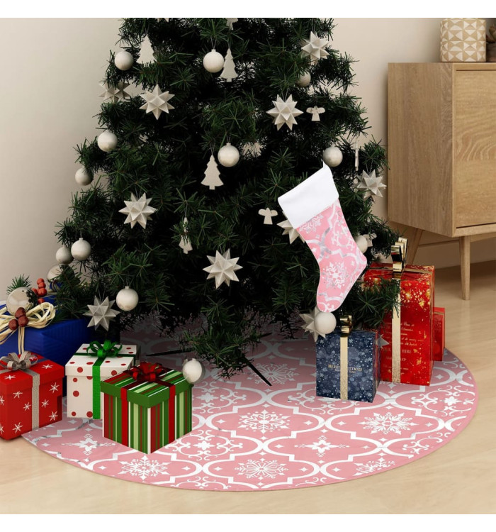 Jupe de sapin de Noël de luxe avec chaussette Rose 90 cm Tissu | Mobilier & Déco