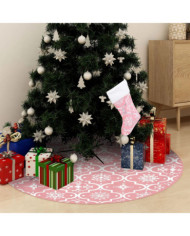 Jupe de sapin de Noël de luxe avec chaussette Rose 90 cm Tissu | Mobilier & Déco