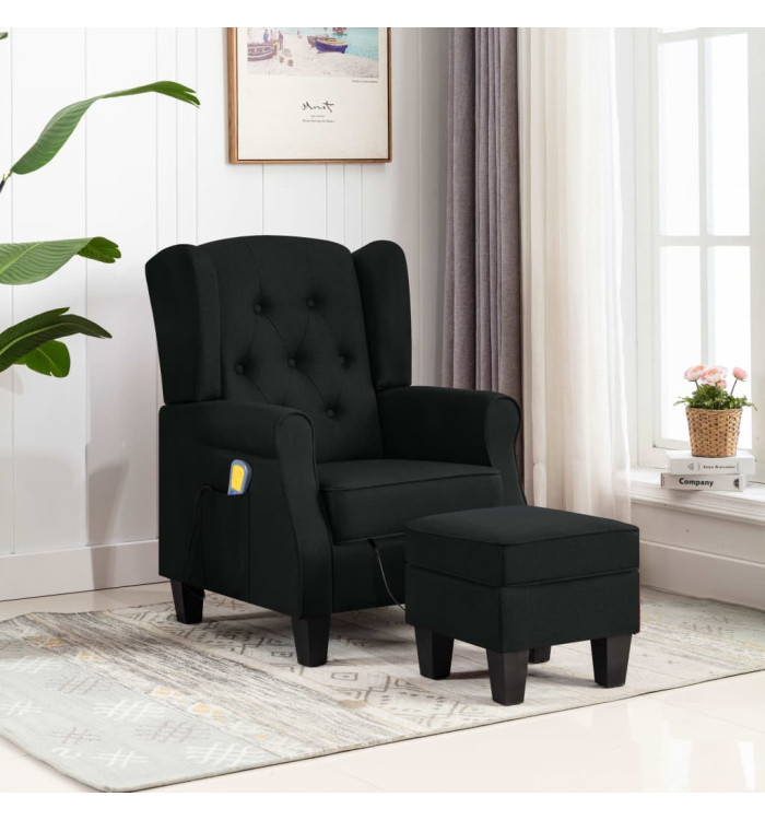 Fauteuil de massage avec repose-pied Noir Tissu | Mobilier & Déco