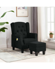 Fauteuil de massage avec repose-pied Noir Tissu | Mobilier & Déco