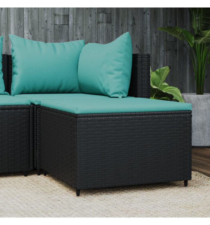 Repose-pied de jardin avec coussin noir résine tressée | Mobilier & Déco