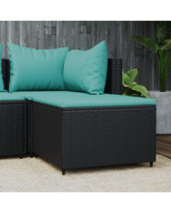 Repose-pied de jardin avec coussin noir résine tressée | Mobilier & Déco