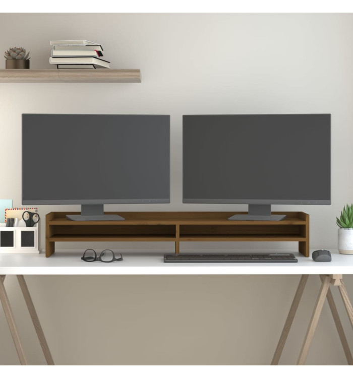 Support de moniteur Marron miel 100x24x16 cm Bois de pin solide | Mobilier & Déco
