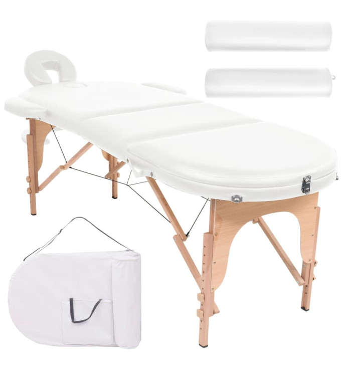 Table de massage pliable 4 cm d'épaisseur et 2 traversins Blanc | Mobilier & Déco