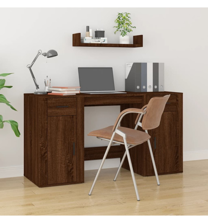 Bureau avec armoire chêne marron bois d'ingénierie | Mobilier & Déco