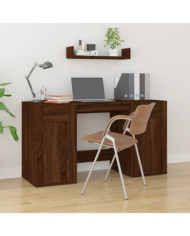 Bureau avec armoire chêne marron bois d'ingénierie | Mobilier & Déco