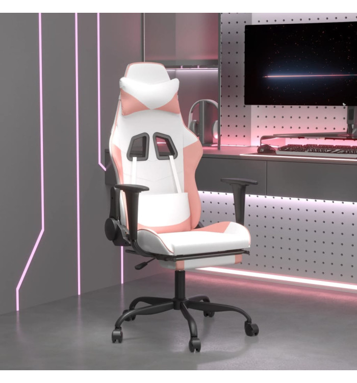 Chaise de jeu avec repose-pied Blanc et rose Similicuir | Mobilier & Déco