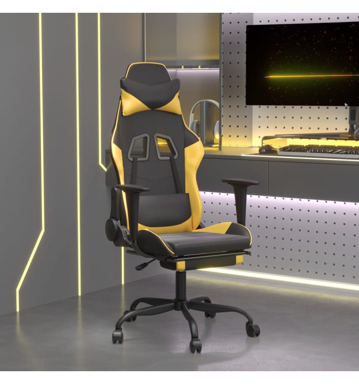 Chaise de jeu avec repose-pied Noir et doré Similicuir | Mobilier & Déco